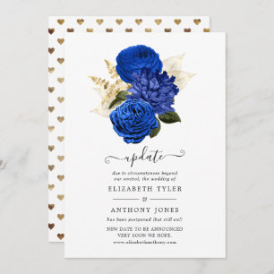 Invitation Royal Blue & Faux Foil Gold Floral Mariage Mise à 