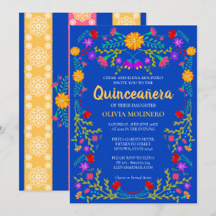 Invitation Royal Blue Fiesta Party Mexicaine Quinceanera