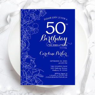 Invitation Royal Blue Floral 50e fête d'anniversaire