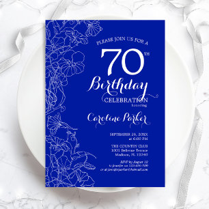 Invitation Royal Blue Floral 70e fête d'anniversaire
