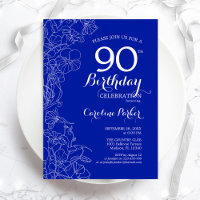 Royal Blue Floral 90e fête d'anniversaire