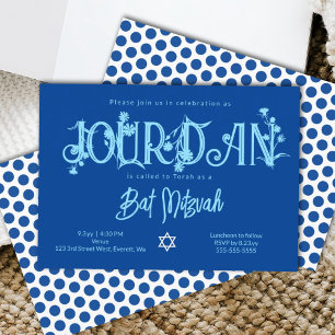 Invitation Royal Blue Floral Bat mitzvah, Pois