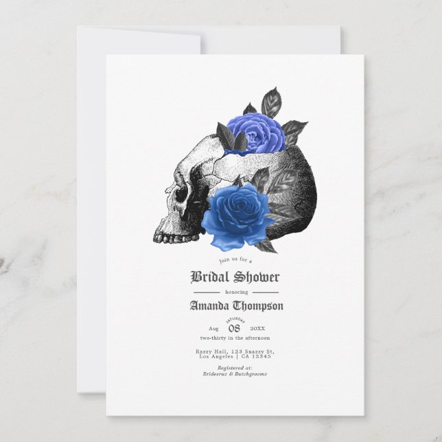Invitation Royal Blue Floral Fête des mariées gothique (Devant)