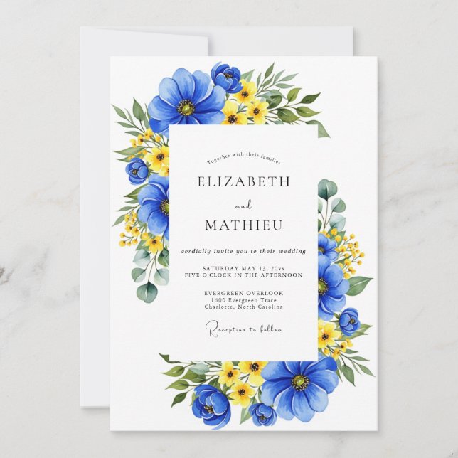 Invitation Royal Blue Floral Meadow Wedding (Devant)