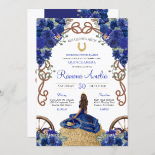 Invitation Royal Blue Floral Ouest Charra Quinceañera