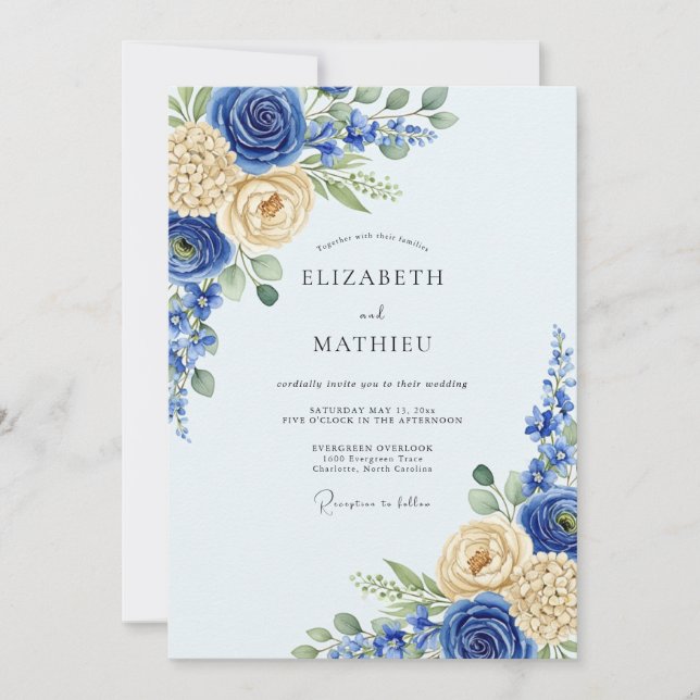 Invitation Royal Blue Flourishing Spring Wedding (Devant)