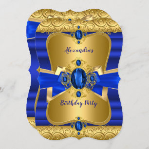 Invitation Royal Blue Gem Gold Bow fête d'anniversaire