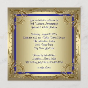 Invitation Royal Blue Gold 50e Mariage Anniversaire Party