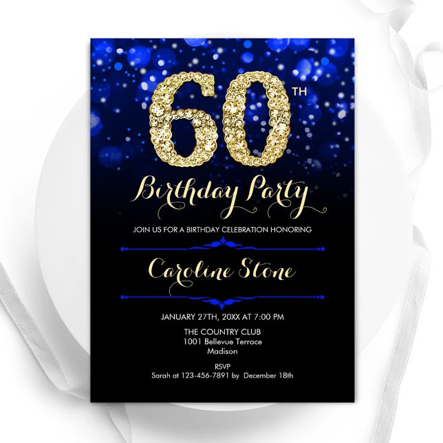 Invitation Royal Blue Gold 60e anniversaire (Créateur téléchargé)