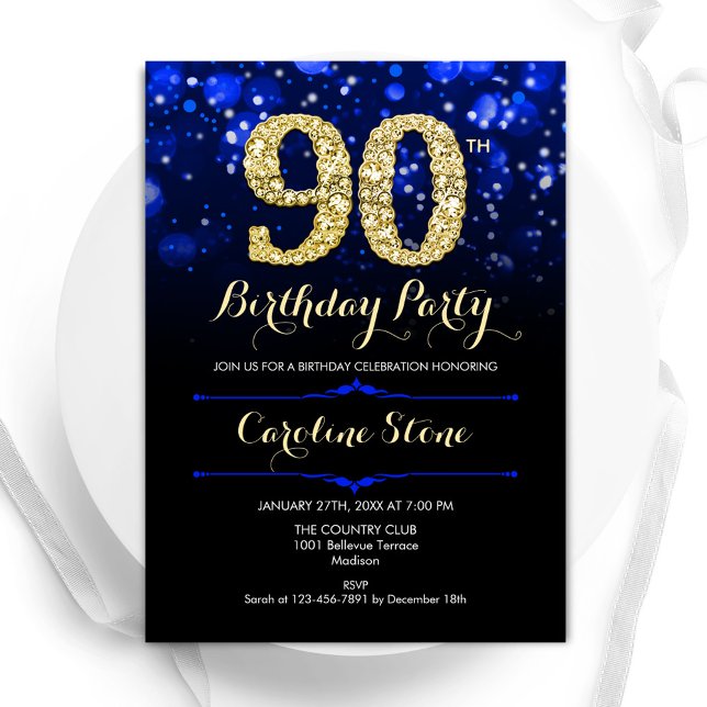Invitation Royal Blue Gold 90e anniversaire (Créateur téléchargé)