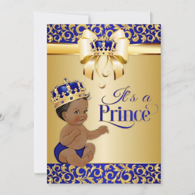 Invitation Royal Blue & Gold African American Prince Crown (Devant)
