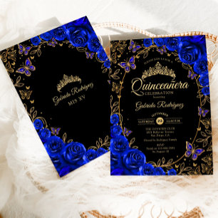 Invitation Royal Blue Gold Black Quinceanera