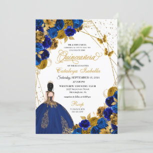 Invitation Royal Blue Gold Butterfly Princess Quinceanera