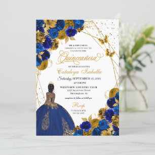 Invitation Royal Blue Gold Butterfly Princess Quinceanera