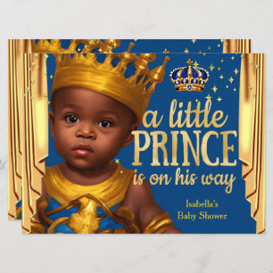 Invitation Royal Blue Gold Drapes Prince Baby shower Ethnique