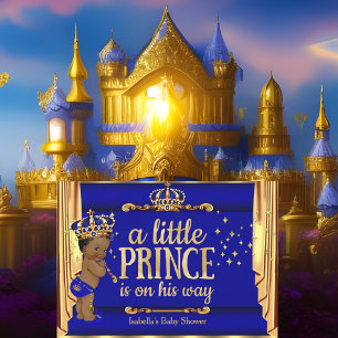 Invitation Royal Blue Gold Drapes Prince Baby shower Ethnique