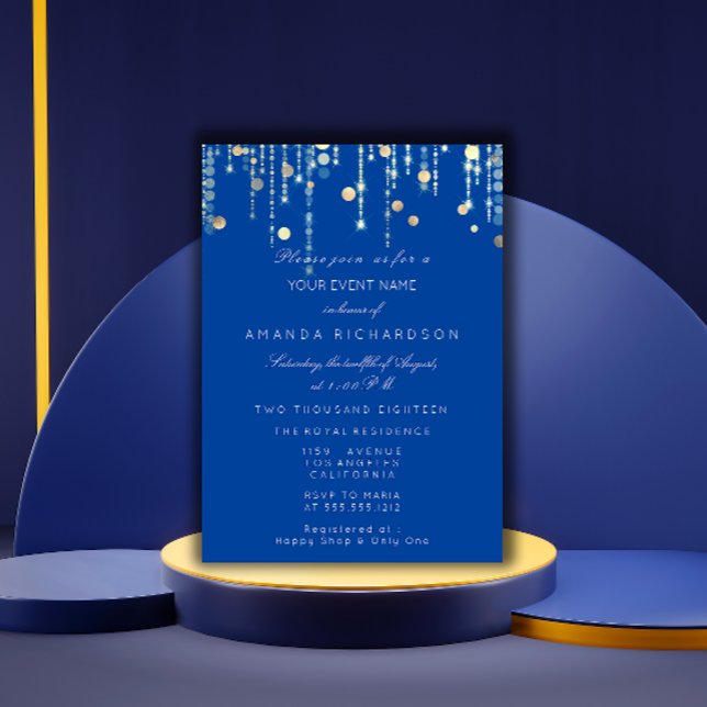 Invitation Royal Blue Gold Drives Fête des mariées d'annivers (Royal Blue Gold Drips Birthday Bridal Shower Invitation)
