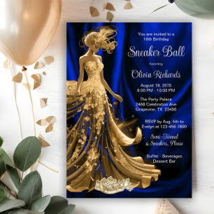 Invitation Royal Blue Gold Elegant Basket Ball