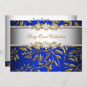 Invitation Royal Blue Gold Embossé look Elegant Party