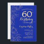 Invitation Royal Blue Gold Floral 60e anniversaire<br><div class="desc">Royal Blue Gold Floral 60e anniversaire de fête Invitation. Design moderne minimaliste avec accents de dessin botanique, fausse feuille d'or et police de script de typographie. Carte invitation simple et tendance, parfaite pour une célébration anniversaire élégante. Peut être customisé à n'importe quel âge. Invitations Zazzle imprimées ou téléchargement instantané modèle...</div>