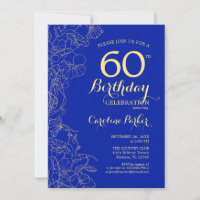 Royal Blue Gold Floral 60e anniversaire