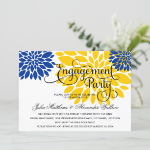 Invitation Royal Blue Gold Floral Burst Engagement Party