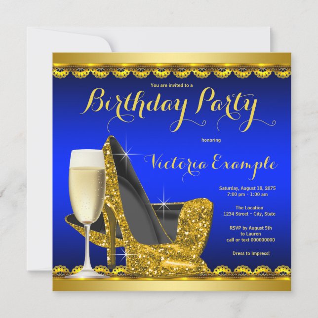 Invitation Royal Blue Gold High Heures Anniversaire (Devant)