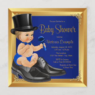 Invitation Royal Blue Gold Little Man Baby shower