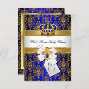Invitation Royal Blue Gold Little Prince Crown Baby shower