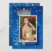 Royal Blue Gold moderne Élégante photo Quinceanera