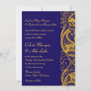Invitation Royal Blue Gold Paisley Mariage indien hindou
