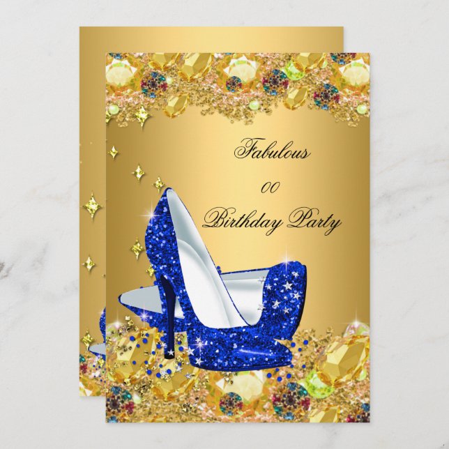 Invitation Royal Blue Gold Parties scintillant talons hauts F (Devant / Derrière)