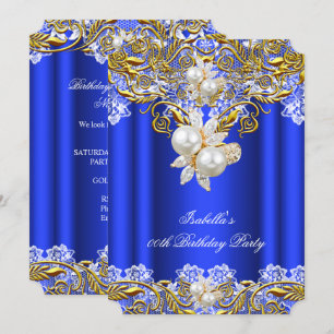 Invitation Royal Blue Gold Pearl Élégant Fête d'anniversaire 