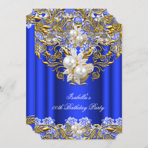 Invitation Royal Blue Gold Pearl Élégante fête d'anniversaire
