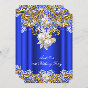Invitation Royal Blue Gold Pearl Élégante fête d'anniversaire