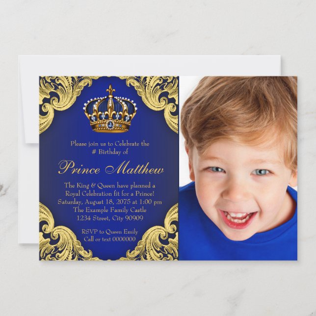 Invitation Royal Blue Gold Prince Anniversaire fêtes Invitati (Devant)