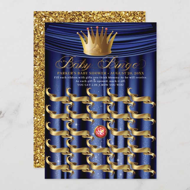 Invitation Royal Blue Gold Prince Bingo (Devant / Derrière)