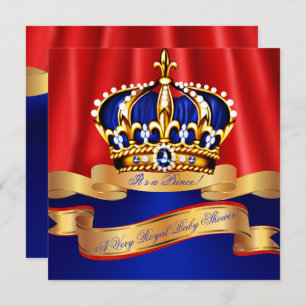 Invitation Royal Blue Gold Prince Boy Baby shower Regal Red