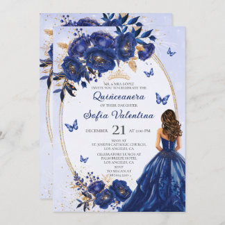 Invitation Royal Blue & Gold Quinceañera