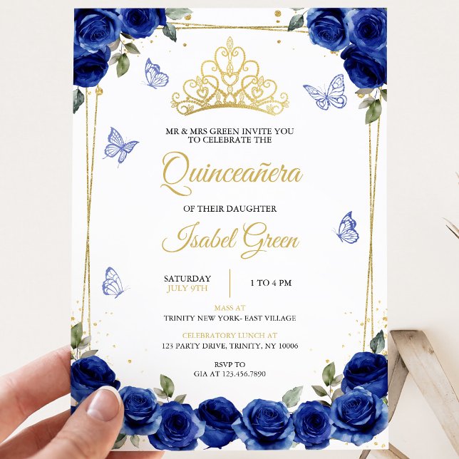 Invitation Royal Blue Gold Quinceañera (Créateur téléchargé)