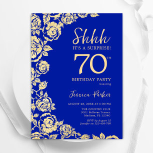 Invitation Royal Blue Gold Roses Surprise 70e anniversaire
