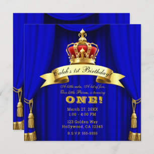 Invitation Royal Blue Gold Royal Crown 2 Prince 1er anniversa