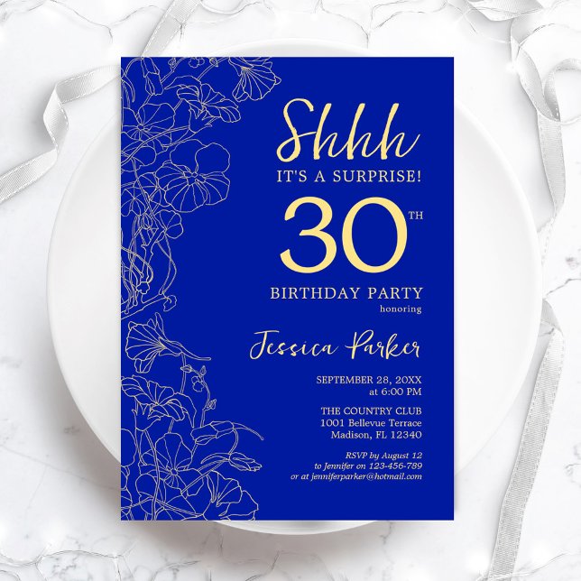 Invitation Royal Blue Gold Surprise 30e anniversaire (Créateur téléchargé)