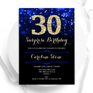 Invitation Royal Blue Gold Surprise 30e anniversaire