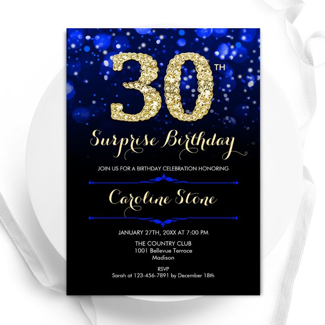 Invitation Royal Blue Gold Surprise 30e anniversaire (Créateur téléchargé)