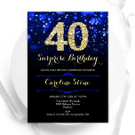 Invitation Royal Blue Gold Surprise 40e anniversaire<br><div class="desc">Surprise 40e anniversaire invitation de fête. Elégant design bleu royal avec faux or parties scintillant. Dispose de diamants élégants, lumières de livres et police de script. Hommes ou femmes anniversaire invitation. Idéal pour une fête d'anniversaire pour adultes. Personnalisez avec vos propres détails. Message-moi si vous avez besoin d'une personnalisation plus...</div>