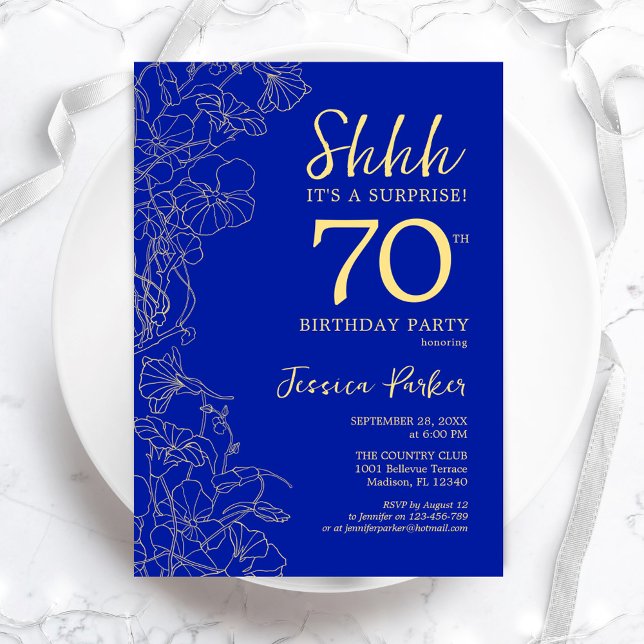 Invitation Royal Blue Gold Surprise 70e anniversaire (Créateur téléchargé)