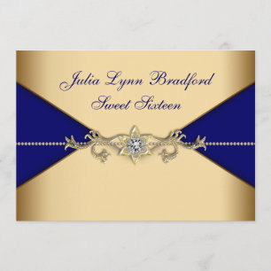 Invitation Royal Blue Gold Sweet sixteen