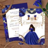 Royal Blue Gold Western Charro Quinceanera 2 faces