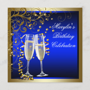 Invitation Royal Blue Gold Womans Blue Gold Anniversaire